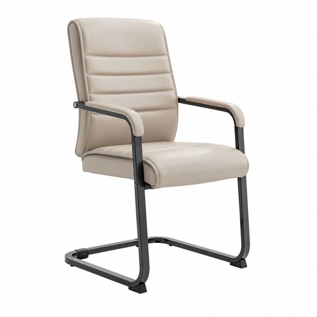Freischwinger Esszimmerstuhl Beige mit PU-Kunstleder Stahlgestell und Armlehnen 58 x 64 x 98 cm