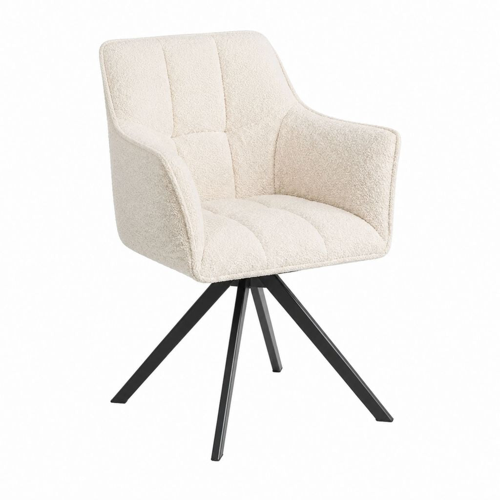 Drehbarer Esszimmerstuhl mit Armlehnen Creme Polyester-Bouclé Stahlgestell 60 x 62 x 84 cm