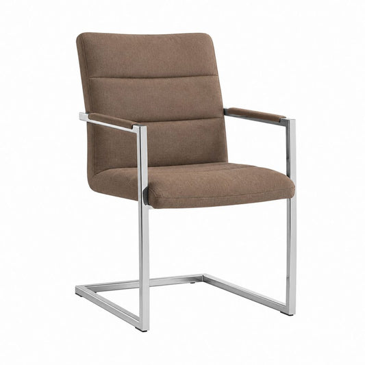 Freischwinger Esszimmerstuhl Braun mit Armlehnen Mikrofaser und Edelstahlgestell 56 x 62 x 96 cm