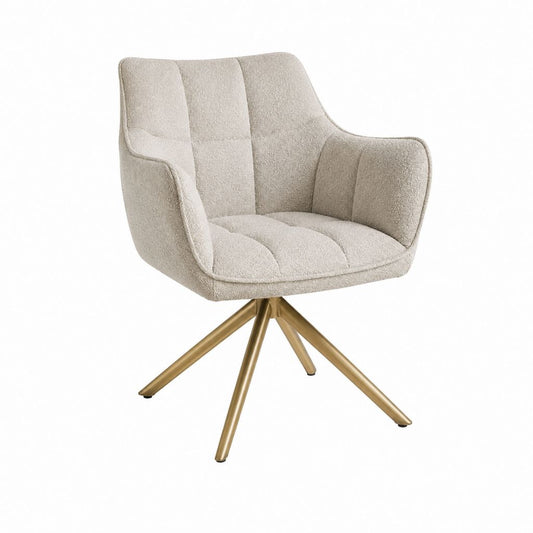 Drehbarer Esszimmerstuhl Beige Polyester-Bouclé mit Armlehnen Stahlgestell Gold 61 x 63 x 82 cm