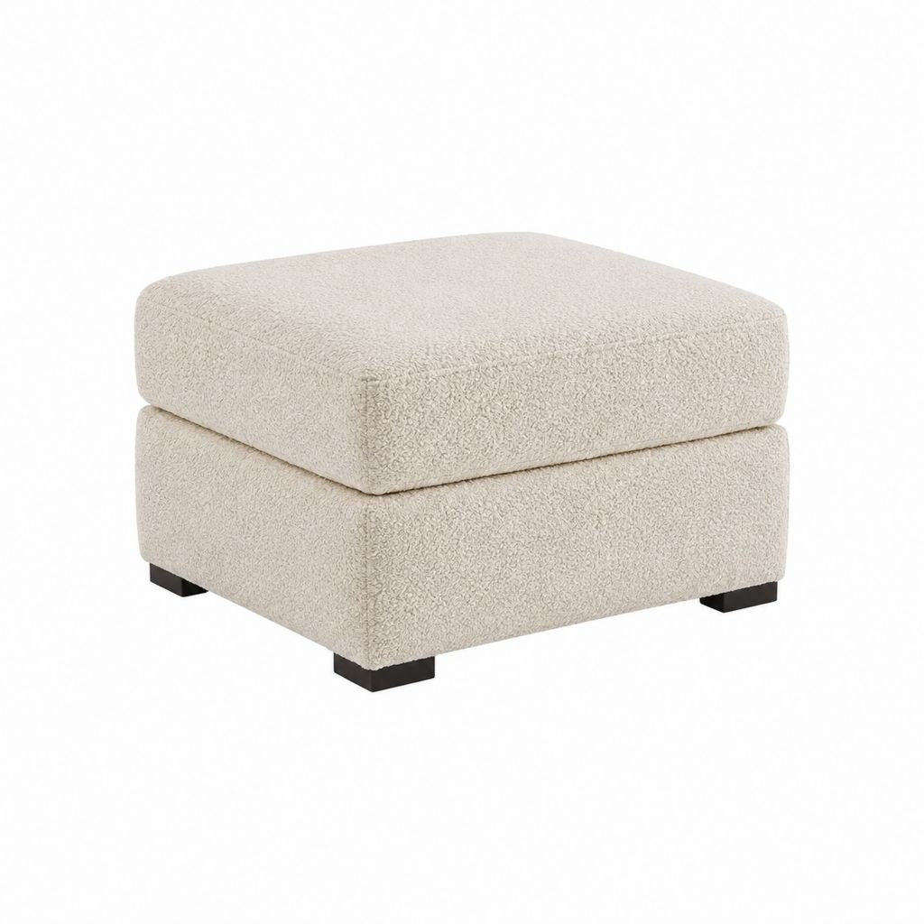 Fußhocker Cremeweiß aus Polyester-Bouclé quadratisch 80 x 80 x 45 cm