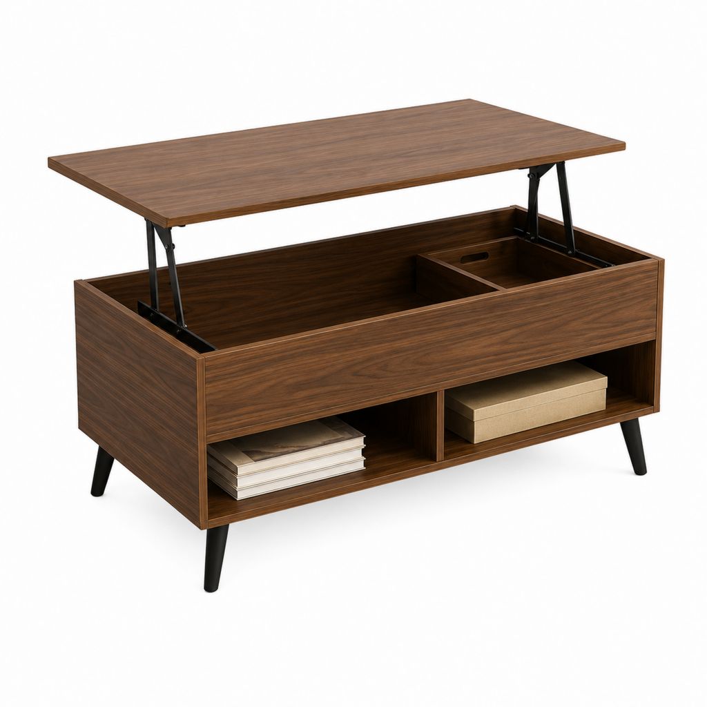 Couchtisch mit hochklappbarer Tischplatte Walnuss Spanplatte rechteckig 100 x 50 x 45 cm