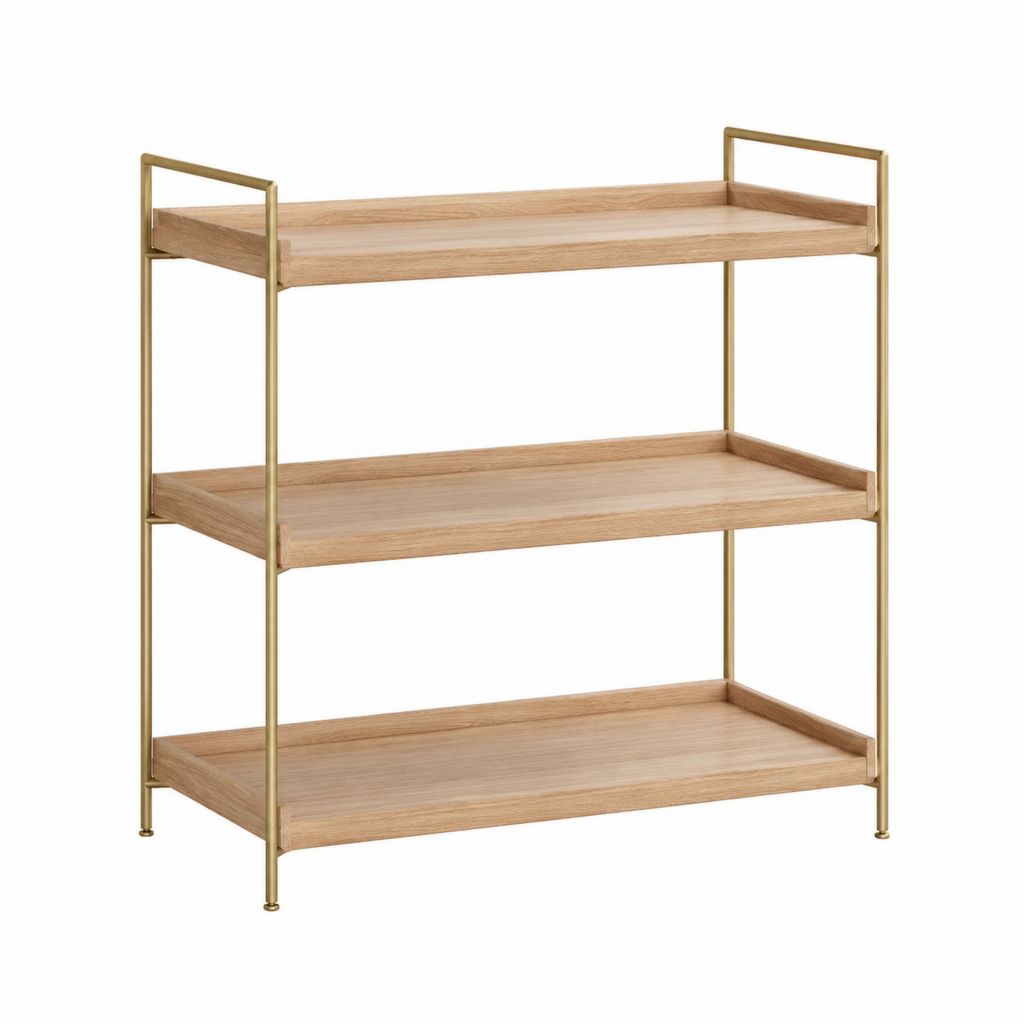 Konsolentisch mit 3 Ablagen Eichenfurnier Goldfarben Stahl 80 x 35 x 100 cm