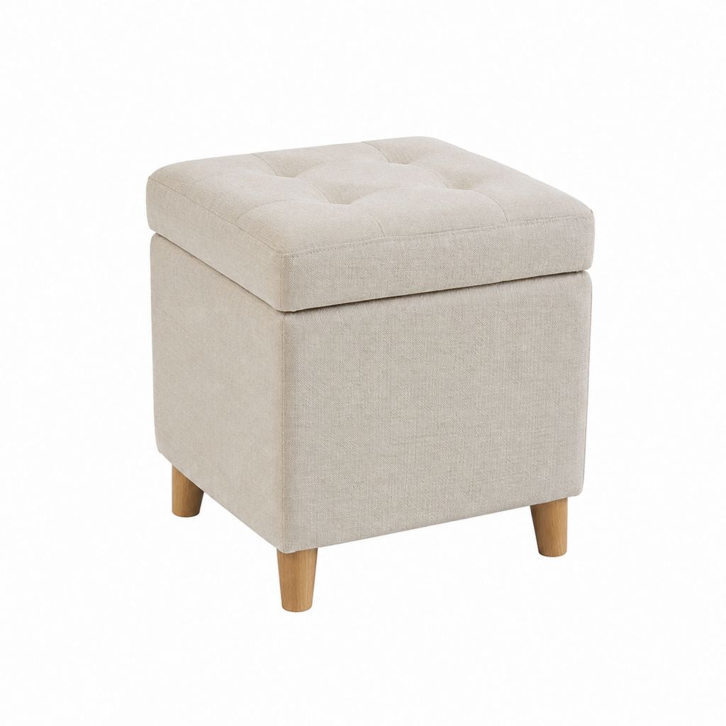 Sitzhocker mit Stauraum Beige Polyester quadratisch 45 x 45 x 48 cm