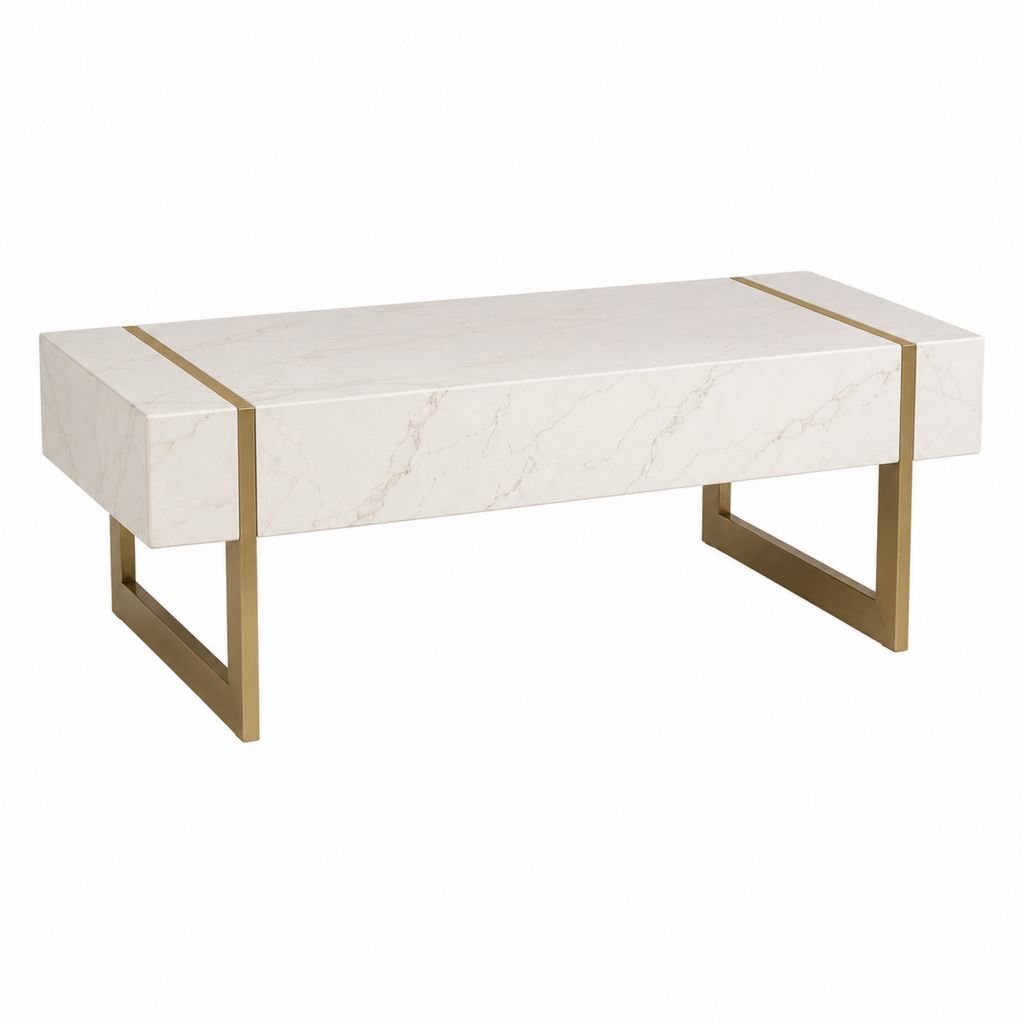 Couchtisch Weiß Marmoroptik MDF Stahl Rechteckig 120 x 60 x 40 cm