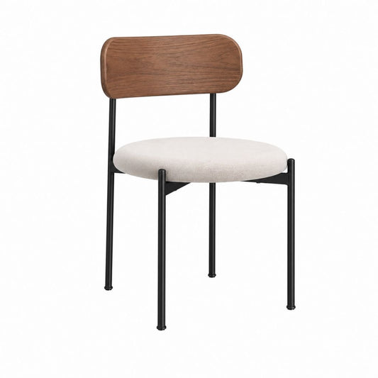 Esszimmerstuhl gepolstert Beige mit ovalem Sitz Nussbaum-Rückenlehne und schwarzem Stahlgestell 82 x 48 x 52 cm