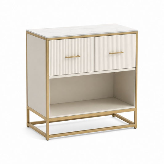 Nachttisch mit 2 Schubladen Weiß Gold MDF Stahl rechteckig 60 x 40 x 65 cm