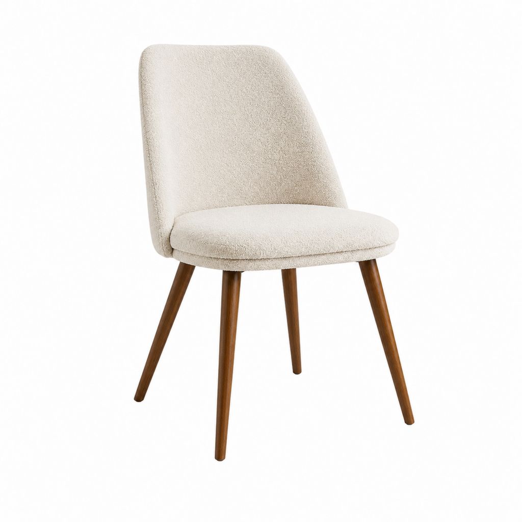 Esszimmerstuhl Beige mit Polyester-Bouclébezug und Holzbeinen 82 x 48 x 57 cm