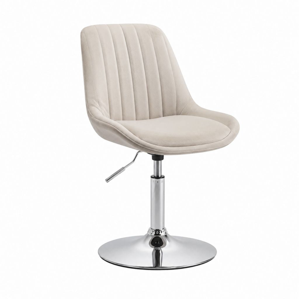 Drehbarer Esszimmerstuhl Beige mit Polyestersamt und verchromtem Stahlgestell 46 x 54 x 86-106 cm