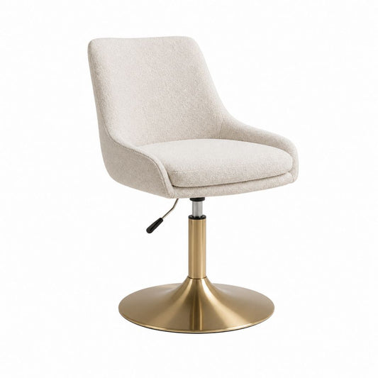 Drehbarer Esszimmerstuhl Creme mit Polyester-Bouclébezug und Stahlfuß höhenverstellbar 61 x 60 x 83-95 cm