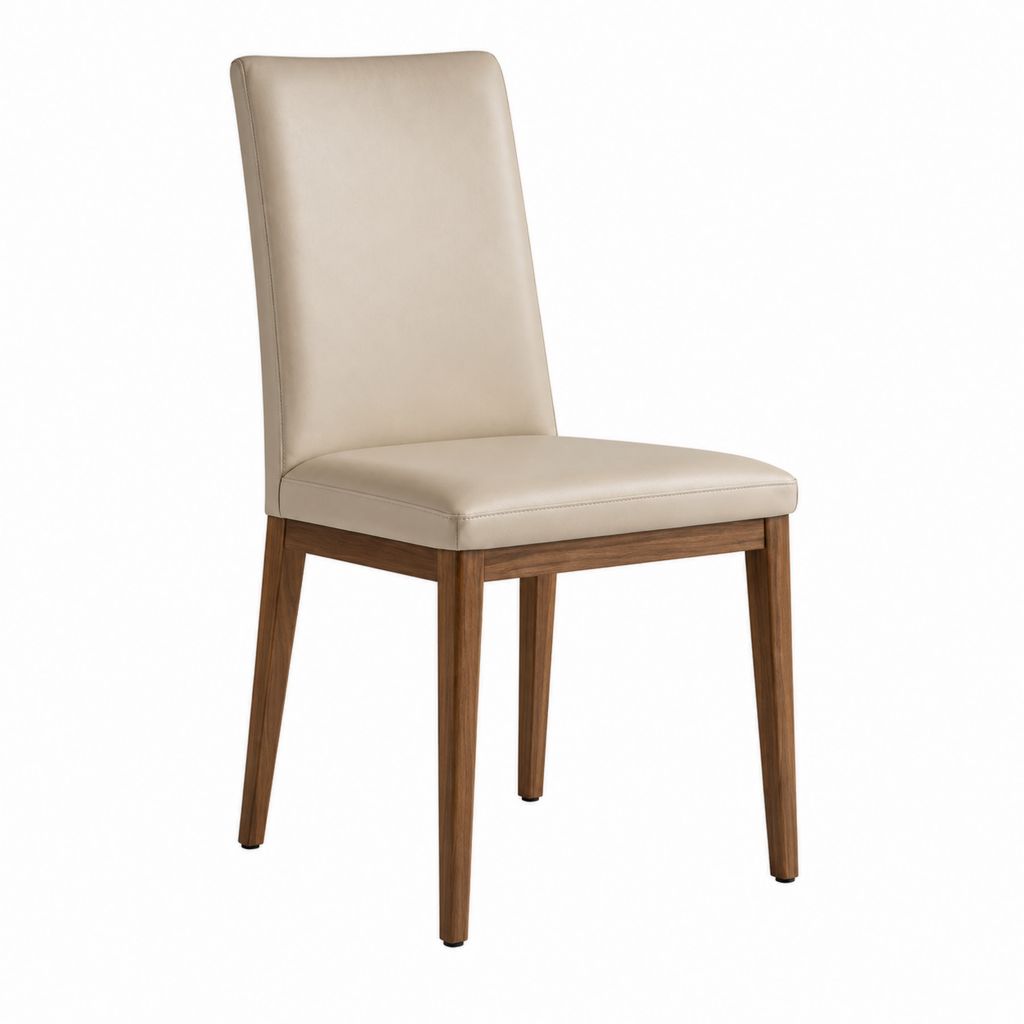 Esszimmerstuhl Beige aus PU-Kunstleder mit Massivholzgestell 45 x 55 x 97 cm