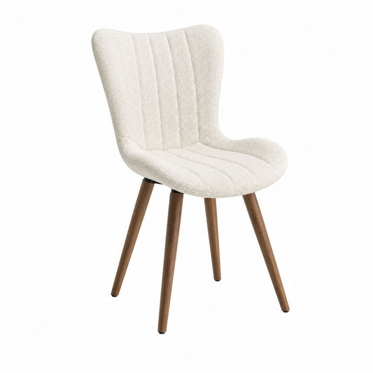 Esszimmerstuhl Bouclé-Polyester Creme Gummibaum-Massivholz Walnussfarben Geschwungene Form 50 x 62 x 91 cm